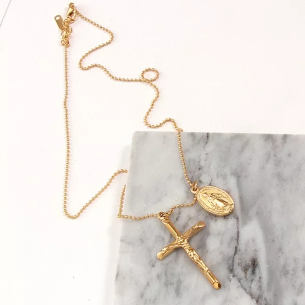 Ellie Gold Cross & Pendant Necklace